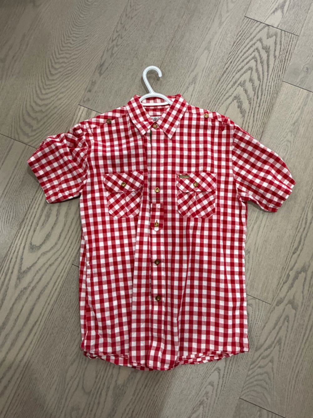 Affliction Red and White Gingham Short-Sleeve Button-Down Shirt